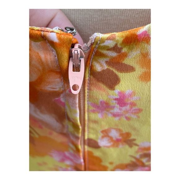 1950s Chiffon Formal Gown Dress Maxi Floral Tangerine Pink Yellow Sleeveless - Picture 7 of 16